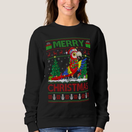 Macaw Bird   Xmas Tree Lights Ugly Santa Macaw Chr Sweatshirt (Vorderseite)