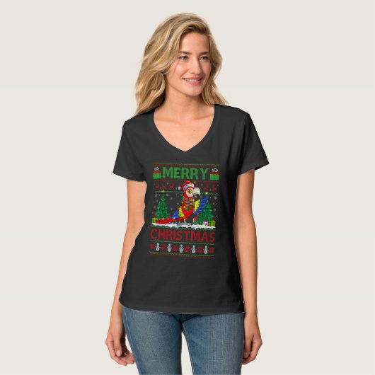 Macaw Bird Xmas Tree Lights Ugly Santa Macaw Chr T-Shirt (Vorderseite Vollansicht)