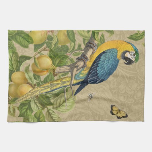 Macaw Blue Yellow Tropical Dschungel Antique Geschirrtuch (Horizontal)