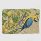 Macaw Blue Yellow Tropical Dschungel Antique Golfhandtuch (Horizontal)