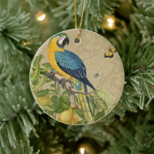 Macaw Blue Yellow Tropical Dschungel Antique Keramik Ornament
