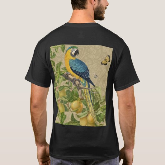 Macaw Blue Yellow Tropical Dschungel Antique T-Shirt (Rückseite)