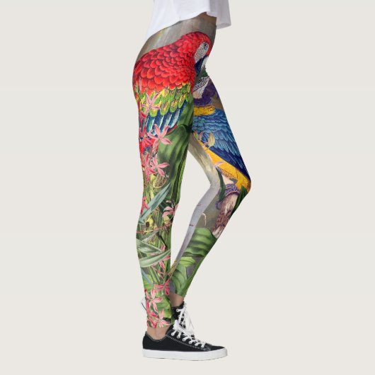 Macaw-Papageien-Vogel-Blume ganz über Leggings (Rechts)