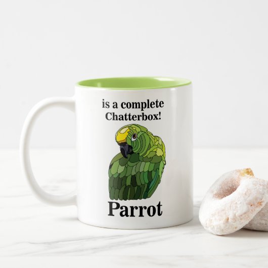 Macaw Parrot Bird Chatterbox Funny Zweifarbige Tasse (Mit Donut)
