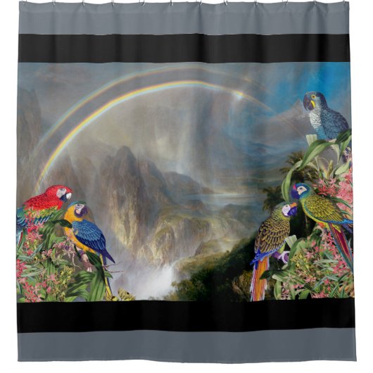 Macaw Parrot Bird Jungle Waterfall Shower Curtain Duschvorhang (Vorderseite)