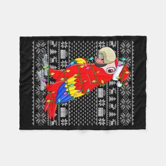 Macaw Parrot Christmas Lights Ugly Sweater Funny B Fleecedecke (Vorderseite (Horizontal))