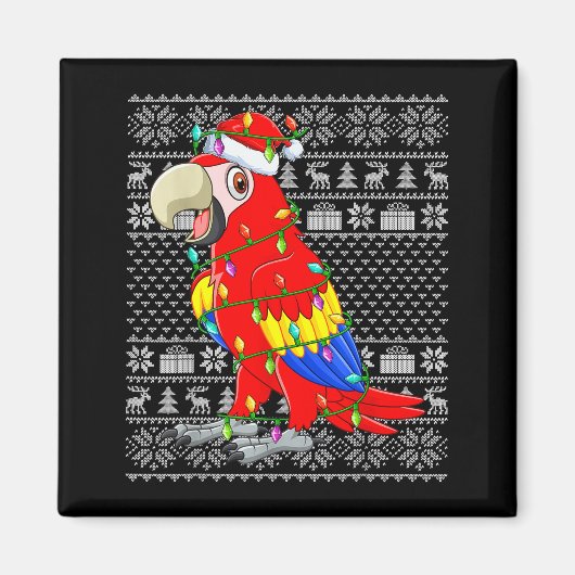 Macaw Parrot Christmas Lights Ugly Sweater Funny B Magnet (Vorne)