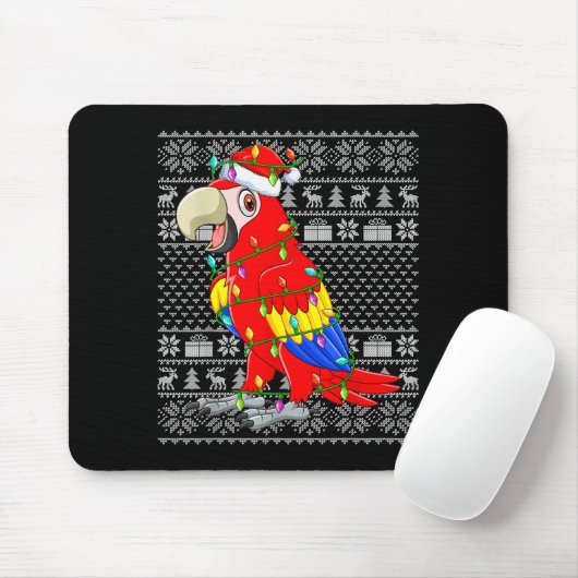 Macaw Parrot Christmas Lights Ugly Sweater Funny B Mousepad (Mit Mouse)