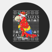 Macaw Parrot Christmas Lights Ugly Sweater Funny B Runder Aufkleber (Vorderseite)