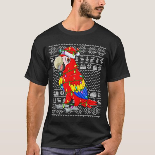 Macaw Parrot Christmas Lights Ugly Sweater Funny B T-Shirt (Vorderseite)