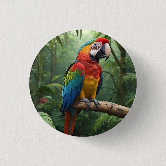 Macaw Parrot im Dschungel Button (Vorderseite)