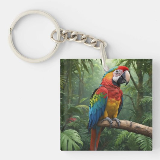 Macaw Parrot im Dschungel Schlüsselanhänger (Vorderseite)