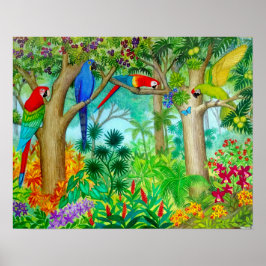 Macaw Parrot Jungle Aquarellmaler Poster