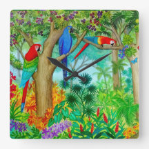 Macaw Parrot Jungle Art Wall Clock