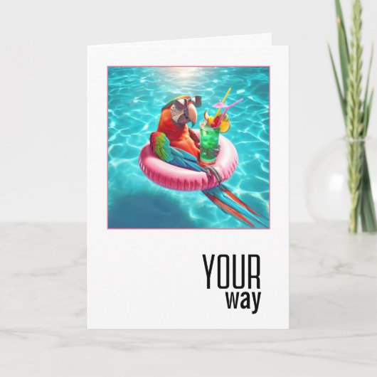 Macaw Parrot mit einem Cocktail in einem Pool Karte (Vorderseite)