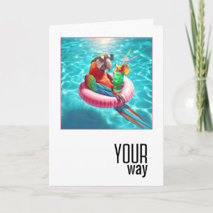 Macaw Parrot mit einem Cocktail in einem Pool Karte