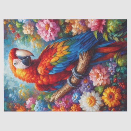 Macaw Parrot mit farbenfrohen Blume Decoupage Seidenpapier (Vorderseite)