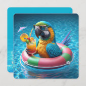 Macaw Parrot Pool Party Einladung (Vorne/Hinten)