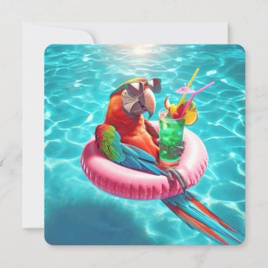 Macaw Parrot Pool Party Einladung (Vorderseite)
