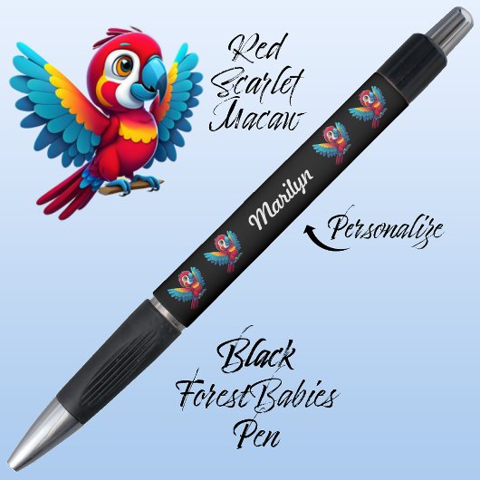 Macaw Parrot, Tropical Bird Safari Animal Black 🦜 Kugelschreiber