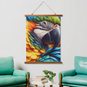 Macaw Parrot Wood Topped Wall Tapestory Wandteppich Mit Holzrahmen