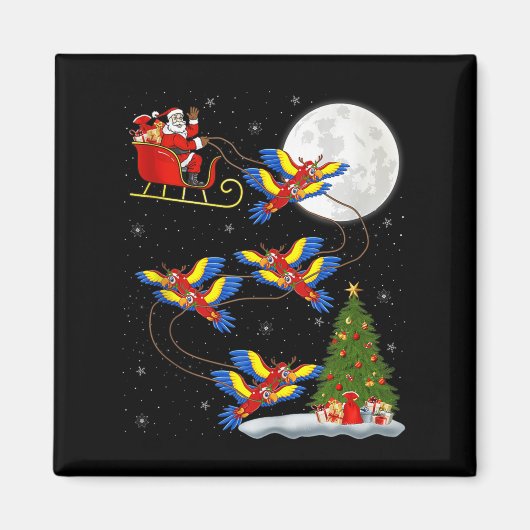 Macaw Parrots Santa Sleigh Flying Funny Magical Ch Magnet (Vorne)