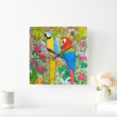 Macaw Parrots tropische Vogelschutzmauer Quadratische Wanduhr (Zuhause)