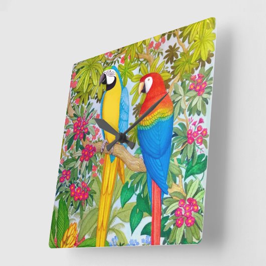 Macaw Parrots tropische Vogelschutzmauer Quadratische Wanduhr (Winkel)