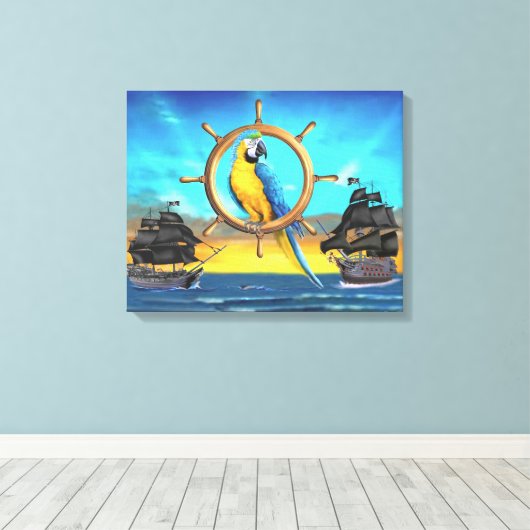 MaCaw Pirate Parrot Leinwanddruck (Insitu (Holzboden))