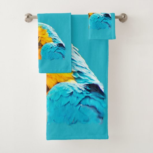 Macaw portrait on a turquoise background badhandtuch set (Insitu)