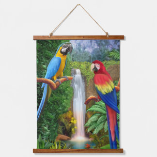 Macaw Tropical Parrots Wandteppich Mit Holzrahmen