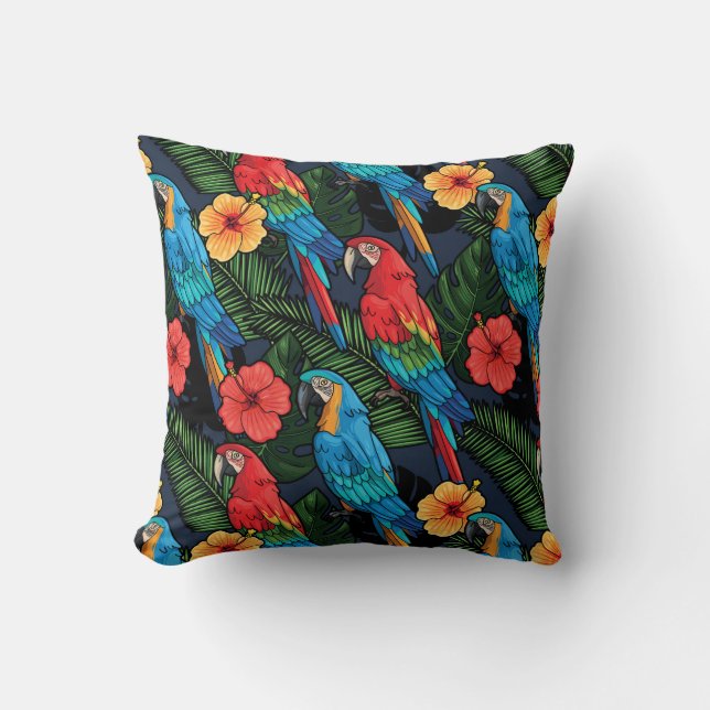 Macaw-und Hibiskus-Muster Kissen (Vorderseite)