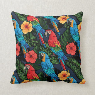 Macaw-und Hibiskus-Muster Kissen