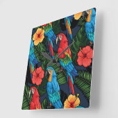 Macaw-und Hibiskus-Muster Quadratische Wanduhr (Winkel)