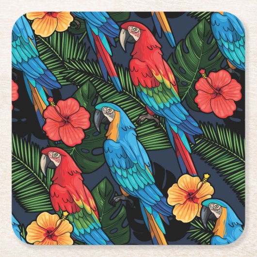 Macaw-und Hibiskus-Muster Rechteckiger Pappuntersetzer (Vorderseite)