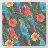 Macaw-und Hibiskus-Muster Steinuntersetzer (Vorderseite)