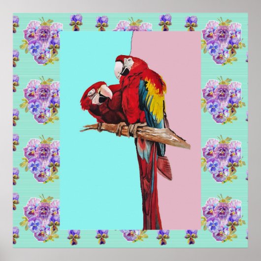 Macaw Watercolor Bird Painting Aqua Pink Poster (Vorne)