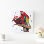 Macaw Watercolor Parrot Bird Childrings Room Clock Quadratische Wanduhr (Zuhause)