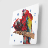 Macaw Watercolor Parrot Bird Childrings Room Clock Quadratische Wanduhr (Winkel)