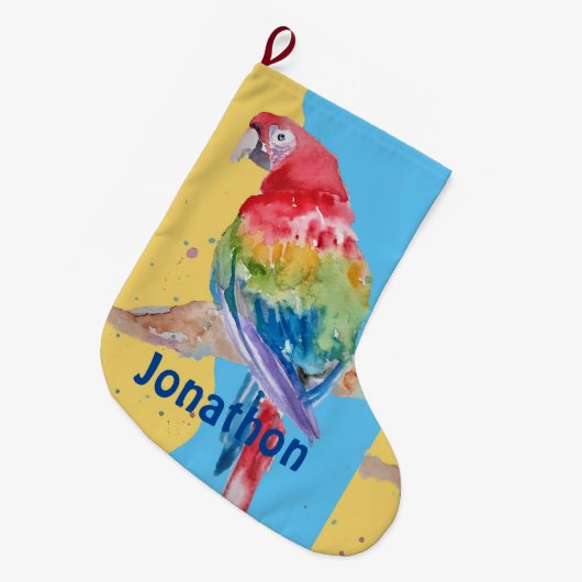 Macaws Macaw Parrot Boys Name Weihnachtsmann Strum Großer Weihnachtsstrumpf (Vorderansicht (hängend))