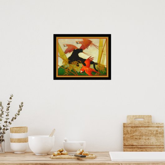"Macaws & Panther" Stark Davis Art Deco Print Poster (Küche)