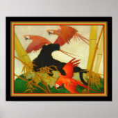 "Macaws & Panther" Stark Davis Art Deco Print Poster (Vorne)