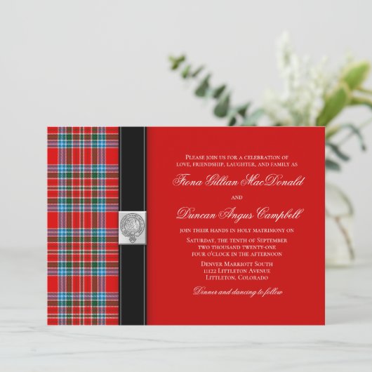 MacBean Ancient Tartan Wedding Einladung (Stehend Vorderseite)