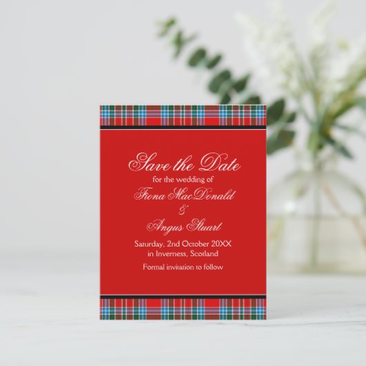 MacBean Ancient Tartan Wedding Save the Date Card (Stehend Vorderseite)