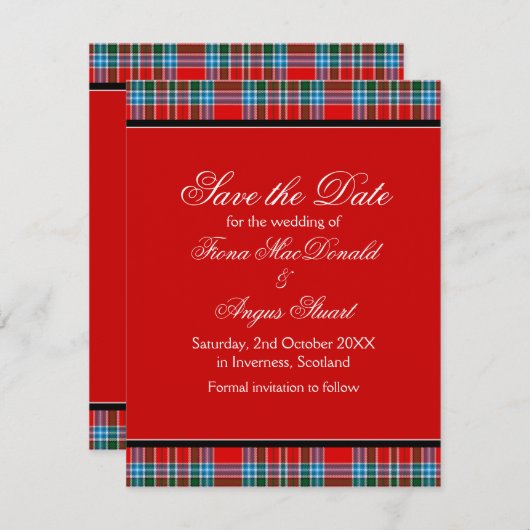 MacBean Ancient Tartan Wedding Save the Date Card (Vorne/Hinten)