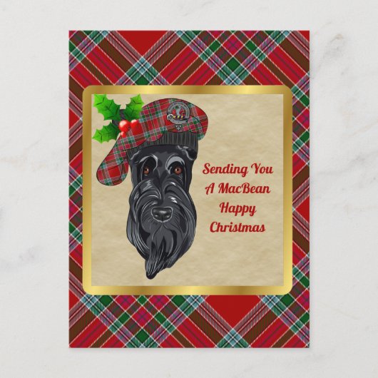MacBean Clan Abzeichen & Tartan Weihnachtspostkart Postkarte (Vorderseite)