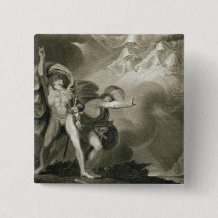 Macbeth, Banquo und die drei Hexen auf dem Heide Button