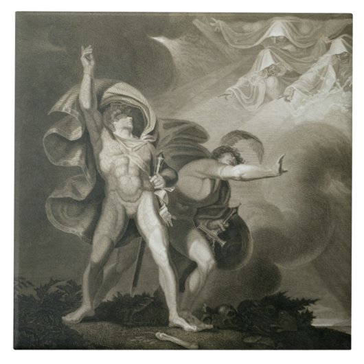 Macbeth, Banquo und die drei Hexen auf dem Heide Fliese (Vorderseite)