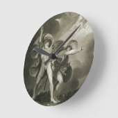 Macbeth, Banquo und die drei Hexen auf dem Heide Runde Wanduhr (Winkel)