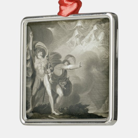Macbeth, Banquo und die drei Hexen auf dem Heide Silbernes Ornament (Links)